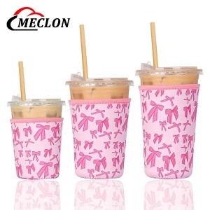 Hot Sale Neoprene Custom Woven Label Logo Iced Coffee Cup Sleeve Reusable Iced Coffee Sleeve for Hot&Cold Drink