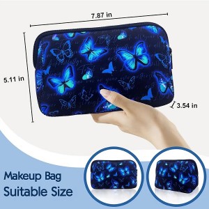 Neoprene Makeup Bag Butterfly Toiletry Bag for Women Cute Cosmetic Bags with Zipper Portable Makeup Pouches