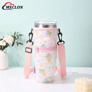 Custom Neoprene Adjustable Shoulder Strap Bottle Cover Sublimation Printing Water Cup Cooler Can Protective Sleeve