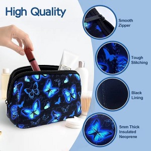 Neoprene Makeup Bag Butterfly Toiletry Bag for Women Cute Cosmetic Bags with Zipper Portable Makeup Pouches