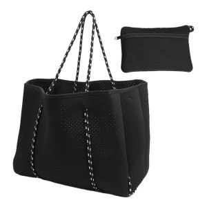 Large Neoprene Tote Bag for Women Everyday Designer Handbag for Travel Work and Beach with Zipper Pouch