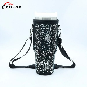 Customized Bling Bling Diamond Front Bag Shoulder Stanley Cup Cover Truck Carrying Ice Thermos Bottle Cover Can Print Logo